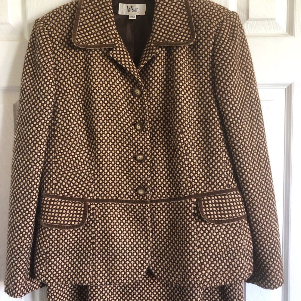 Kasper Le Suit brown tan velvet trim 12 blazer vintage